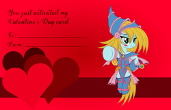 Size: 3156x2028 | Tagged: safe, artist:badumsquish, derpibooru exclusive, earth pony, pony, g4, bedroom eyes, blush sticker, blushing, card game, ccg, clothes, dark magician girl, female, flirting, floating, heart, holiday, looking at you, mare, open mouth, pentagram, pointing, pointing at you, ponified, show accurate, solo, staff, trading card, transformation, valentine, valentine's day, valentine's day card, yu-gi-oh!, yugioh card