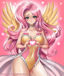 Size: 1200x1442 | Tagged: safe, artist:racoonsan, fluttershy, human, g4, adorasexy, breasts, busty fluttershy, clothes, corset, cute, female, heart, heart eyes, high-cut clothing, holiday, humanized, leotard, pink background, reasonably sized breasts, sexy, shyabetes, simple background, solo, teddy (clothing), valentine's day, wingding eyes, winged humanization, wings