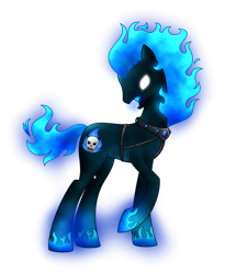 Size: 828x1011 | Tagged: safe, artist:reitanna-seishin, blank eyes, blue hooves, devil may cry, glowing, glowing eyes, mane of fire, not an oc, rule 85, simple background, solo, transparent background