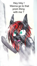 Size: 349x624 | Tagged: safe, artist:lonelycross, oc, oc:thunder smash, pegasus, pony, g4, :d, bipedal, black coat, collar, image macro, open mouth, open smile, shower, smiling, spiked collar, teal eyes, text