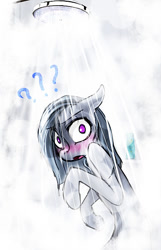 Size: 372x576 | Tagged: safe, artist:lonelycross, marble pie, pony, g4, bipedal, blushing, female, shower, solo