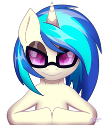 Size: 1715x2048 | Tagged: safe, artist:acidigon, dj pon-3, vinyl scratch, pony, unicorn, g4, female, glasses, hooves together, horn, looking at you, mare, simple background, smiling, smirk, solo, transparent background