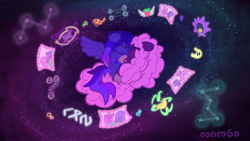 Size: 5760x3240 | Tagged: safe, artist:nambo, oc, earth pony, pegasus, pony, hearts and hooves day, holiday, hug, space, valentine's day