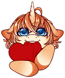 Size: 2500x3000 | Tagged: safe, artist:dewdropinn, oc, oc:dawn light, unicorn, commission, heart, heart pillow, holiday, horn, pillow, valentine's day, your character here