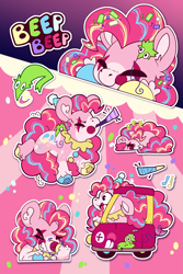 Size: 2835x4252 | Tagged: safe, artist:cutepencilcase, pinkie pie, earth pony, pony, g4, car, clown makeup, multeity, party horn, sticker, sticker book