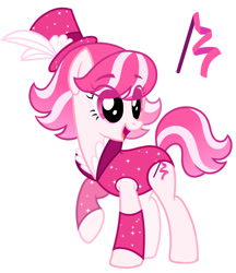 Size: 1724x2000 | Tagged: safe, artist:ponypark, earth pony, pony, g4, candi (wild manes), clothes, crossover, cutie mark, eye clipping through hair, female, hat, leg lock, mare, open mouth, open smile, ponified, raised hoof, reference, reference sheet, simple background, smiling, solo, top hat, white background, wild manes, wild manes to g4