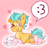 Size: 1280x1280 | Tagged: safe, artist:cozyinbutters, hitch trailblazer, earth pony, pony, g5, :3, blush sticker, blushing, brown eyes, chest fluff, cinnamoroll, clothes, cute, ear fluff, heart, hitchbetes, holding a plushie, lying down, one eye closed, pink background, pink socks, prone, sanrio, simple background, socks, solo, wink, yellow coat