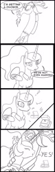 Size: 1280x4012 | Tagged: safe, artist:mr100dragon100, discord, princess celestia, alicorn, draconequus, g4, black and white, comic, divorce, engagement ring, female, grayscale, happy, hug, male, monochrome, ship:dislestia, shipping, straight, yes