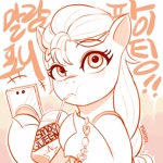 Size: 2000x2000 | Tagged: safe, artist:maren, sunny starscout, earth pony, pony, g5, cellphone, doodle, drink, drinking, drinking straw, phone, smoothie