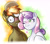 Size: 2782x2436 | Tagged: safe, artist:begoliah, button mash, sweetie belle, earth pony, pony, unicorn, g4, blushing, crooked glasses, duo, duo male and female, facial hair, female, floating heart, glasses, grin, heart, holiday, horn, male, moustache, older, older button mash, older sweetie belle, one eye closed, ship:sweetiemash, shipping, smiling, straight, sweat, sweatdrops, valentine's day, valentine's day 2025