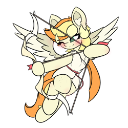 Size: 2890x2890 | Tagged: safe, artist:sodapop sprays, oc, oc only, oc:sodapop sprays, angel, pegasus, pony, semi-anthro, arrow, blushing, bow, bow (weapon), bow and arrow, chest fluff, clothes, cupid, heart, holiday, simple background, solo, transparent background, valentine's day, weapon