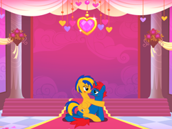 Size: 2048x1536 | Tagged: safe, artist:ry-bluepony1, oc, oc only, oc:flare spark, oc:train track, pegasus, unicorn, female, hearts and hooves day, holiday, horn, male, valentine's day, valentine's day 2025