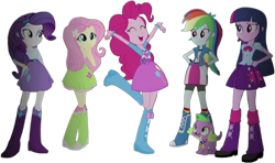 Size: 4246x2520 | Tagged: safe, edit, edited screencap, editor:mrtoonlover83, screencap, fluttershy, pinkie pie, rainbow dash, rarity, spike, twilight sparkle, dog, human, equestria girls, g4, my little pony equestria girls: rainbow rocks, female, male, not a vector, spike the dog