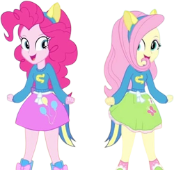 Size: 2569x2520 | Tagged: safe, edit, edited screencap, editor:mrtoonlover83, screencap, fluttershy, pinkie pie, equestria girls, g4, duo, duo female, female, not a vector, wondercolts, wondercolts uniform