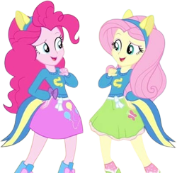 Size: 2585x2520 | Tagged: safe, edit, edited screencap, editor:mrtoonlover83, screencap, fluttershy, pinkie pie, equestria girls, g4, background removed, duo, duo female, female, not a vector, wondercolts, wondercolts uniform