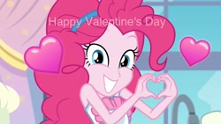 Size: 2072x1170 | Tagged: safe, pinkie pie, equestria girls, g4, female, heart, heart hands, holiday, solo, valentine's day