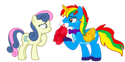 Size: 6694x3337 | Tagged: safe, artist:shieldwingarmorofgod, bon bon, sweetie drops, oc, oc:shield wing, alicorn, earth pony, g4, alicorn oc, hearts and hooves day, holiday, horn, valentine's day, valentine's day card, wings