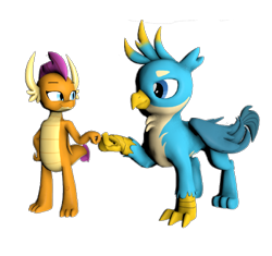 Size: 1150x1080 | Tagged: safe, artist:gaelgaming1, gallus, smolder, dragon, griffon, g4, 3d, dragoness, female, fist bump, male, source filmmaker