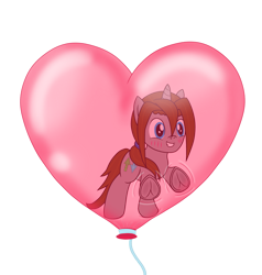 Size: 3662x3841 | Tagged: safe, artist:twiny dust, oc, unicorn, balloon, blushing, embarrassed, heart, heart balloon, holiday, horn, inside balloon, ponytail, simple background, smiling, that pony sure does love balloons, transparent background, trapped, underhoof, valentine's day, valentine's day 2025