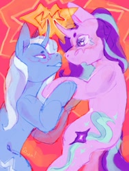 Size: 755x1000 | Tagged: safe, artist:corpsemaggots, starlight glimmer, trixie, pony, unicorn, g4, female, horn, lesbian, ship:startrix, shipping