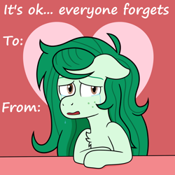 Size: 1500x1500 | Tagged: safe, artist:scraggleman, wallflower blush, earth pony, pony, g4, crying, holiday, sad, solo, valentine's day, valentine's day card