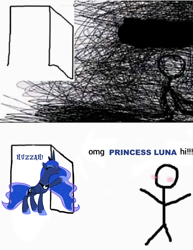 Size: 828x1074 | Tagged: safe, princess luna, g4, 2 panel comic, comic, meme, omg hi, stick figure