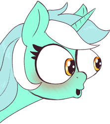 Size: 696x784 | Tagged: safe, artist:t72b, lyra heartstrings, pony, unicorn, g4, blushing, eye bulging, female, horn, mare, poggers, reaction image, simple background, transparent background