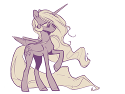 Size: 2224x1668 | Tagged: safe, artist:nadnerbd, princess celestia, alicorn, pony, g4, female, limited palette, mare, missing accessory, raised hoof, simple background, solo, white background, windswept mane