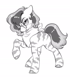 Size: 2700x3027 | Tagged: safe, artist:opalacorn, oc, oc only, hybrid, zebroid, zony, bandana, black and white, female, glasses, grayscale, mare, monochrome, round glasses, solo