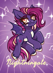 Size: 791x1087 | Tagged: safe, artist:milkaaa, oc, oc only, oc:nightingale ode, bat pony, bat pony oc, female, simple background, solo