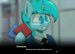 Size: 3000x2185 | Tagged: safe, artist:dysmal, artist:realdysmal, oc, oc only, oc:crumane, pony, unicorn, blue coat, blue eyes, blue mane, clothes, ddakji, horn, male, squid game, stallion, suit