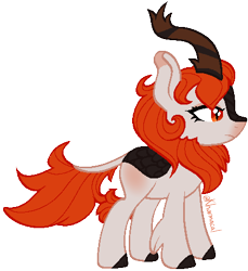 Size: 417x456 | Tagged: safe, artist:kharmacal, oc, oc only, oc:willow wisp, kirin, base used, brown hooves, cream coat, kirin oc, leonine tail, red eyes, red hair, simple background, slit pupils, solo, tail, transparent background