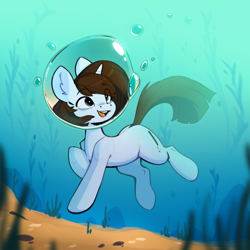 Size: 2048x2048 | Tagged: safe, alternate character, alternate version, artist:rexyseven, oc, oc only, earth pony, pony, bubble, commission, earth pony oc, solo, underwater, water, ych result