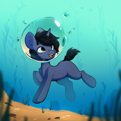 Size: 2048x2048 | Tagged: safe, alternate character, alternate version, artist:rexyseven, oc, oc only, pony, unicorn, bubble, commission, horn, solo, underwater, unicorn oc, water, ych result