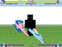 Size: 993x745 | Tagged: safe, artist:tom artista, screencap, firefly, rainbow dash, pegasus, fighting is magic, g1, g4, attack, creepypasta, flying, minecraft, new, stage, void eyes