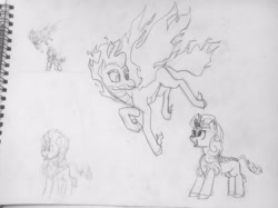 Size: 4016x3008 | Tagged: safe, artist:alexi148, autumn blaze, tianhuo (tfh), kirin, pony, them's fightin' herds, g4, community related, flying, looking at each other, looking at someone, photo, sketch, sketchbook