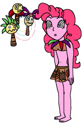 Size: 473x715 | Tagged: safe, artist:kingdom-of-rp, pinkie pie, human, equestria girls, g4, donkey kong (series), donkey kong country returns, female, hypno pie, hypnosis, hypnotized, looking at each other, looking at someone, the maraca gang, tiki