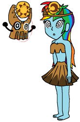 Size: 473x715 | Tagged: safe, artist:kingdom-of-rp, rainbow dash, human, equestria girls, g4, donkey kong (series), donkey kong country returns, duo, gong-oh, hypno dash, hypnosis, hypnotized, looking at each other, looking at someone