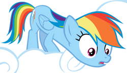 Size: 1024x588 | Tagged: safe, artist:kevinerino, rainbow dash, pegasus, pony, g4, my little pony: friendship is magic, the mysterious mare do well, cloud, female, looking down, mare, simple background, solo, transparent background, vector