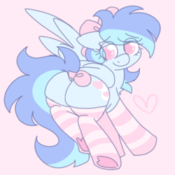 Size: 600x600 | Tagged: safe, artist:php193, oc, oc only, oc:cuddle cloud, oc:snuggle skies, pegasus, bow, clothes, female, frog (hoof), hair bow, mare, socks, solo, solo female, striped socks, tail, tail bow, underhoof