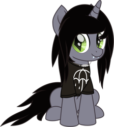 Size: 831x927 | Tagged: safe, artist:lightningbolt, derpibooru exclusive, pony, unicorn, g4, .svg available, clothes, disguise, disguised siren, fangs, horn, jewelry, kellin quinn, looking at you, male, movie accurate, necklace, ponified, shirt, simple background, sleeping with sirens, slit pupils, smiling, solo, stallion, svg, t-shirt, transparent background, vector