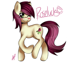 Size: 900x768 | Tagged: safe, artist:mixalanapony, roseluck, earth pony, pony, g4, 2012, artifact, female, mare, one eye closed, simple background, solo, white background