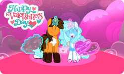 Size: 1280x767 | Tagged: safe, artist:jemimasparkle, oc, oc only, oc:ej, oc:jemima sparkle, alicorn, g4, alicorn oc, bouquet of flowers, box of chocolates, female, flower, holiday, horn, male, straight, valentine's day, valentine's day card, wings