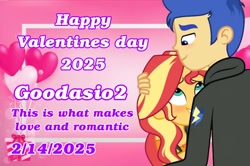 Size: 1082x720 | Tagged: safe, artist:goodasio2, flash sentry, sunset shimmer, human, equestria girls, g4, 2025, female, holiday, male, ship:flashimmer, shipping, straight, valentine's day