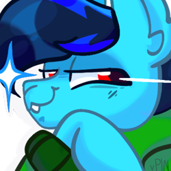 Size: 500x500 | Tagged: safe, artist:pins_et_needles, oc, oc only, oc:cobalt chaser, pegasus, pony, blue coat, blue mane, clothes, digital art, emotes, hoodie, jacket, male, male oc, pegasus oc, red eyes, simple background, smiling, smug, solo, sweater, transparent background