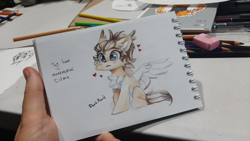 Size: 1600x900 | Tagged: safe, artist:dorkmark, oc, oc only, oc:dima, pony, unicorn, chibi, colored sketch, cyrillic, heart, horn, photo, russian, sketch, solo, traditional art