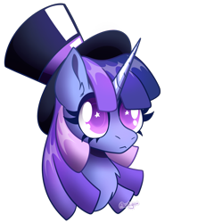 Size: 1871x2024 | Tagged: safe, artist:acidigon, oc, oc only, oc:flawless sparklemoon, pony, unicorn, bust, female, fusion, fusion:trixie, fusion:twilight sparkle, fusion:twixie, hat, horn, mare, portrait, simple background, solo, transparent background