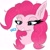 Size: 2048x2048 | Tagged: safe, artist:worny, pinkie pie, earth pony, pony, g4, 2025, abstract background, alternate hairstyle, bedroom eyes, blue eyes, chest fluff, curly hair, curly mane, ear fluff, eyelashes, female, gradient mane, makeup, messy mane, pink body, pink mane, pink skin, satisfied, signature, simple background, smiling, solo, solo female, white background