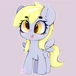 Size: 3000x3000 | Tagged: safe, artist:zokkili, derpy hooves, pegasus, pony, g4, cute, derpabetes, ear fluff, eye clipping through hair, eyebrows, eyebrows visible through hair, female, high res, solo, spread wings, tongue out, wings