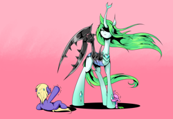 Size: 1490x1024 | Tagged: safe, artist:thurder2020, queen chrysalis, changedling, changeling, changeling queen, pony, g4, crying, ears back, horn, purified chrysalis, trembling